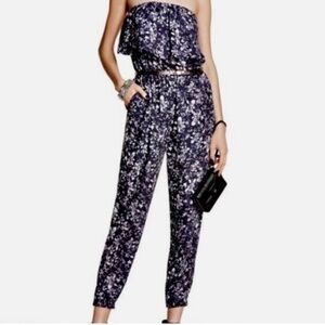 Princess Vera Wang Blue Floral Strapless Jumpsuit